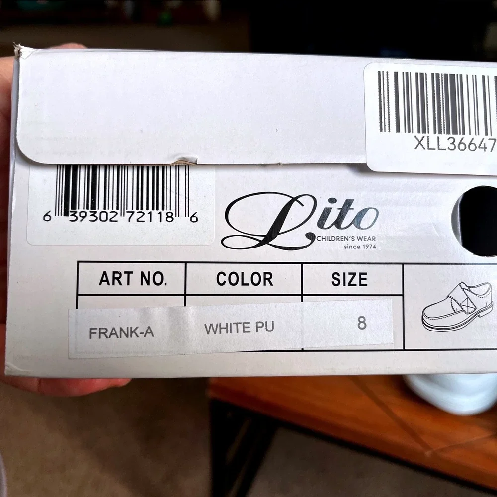 Lito Frank-A Boys White PU Dress Shoes Hook and Loop Loafers Size‎ 8 NEW